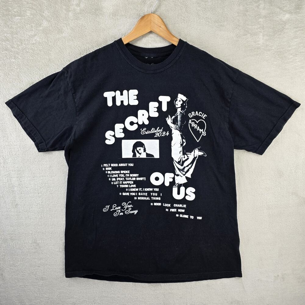 Gracie Abrams The Secret of Us Shirt Size XL Black Band Tee I Love You Im Sorry